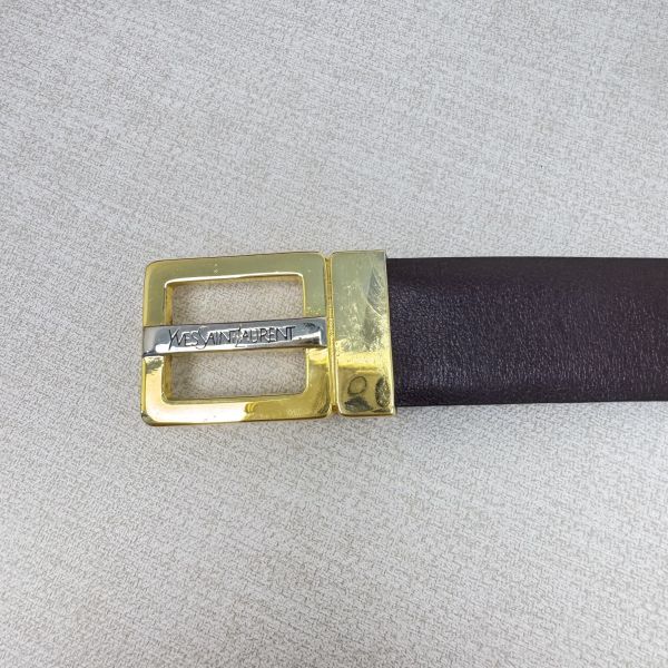 Saint Laurent  YSL金x銀頭 棕皮革 皮帶 腰帶 