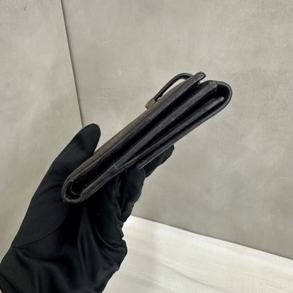 Gucci 中古 咖啡老花拼接皮革短夾 