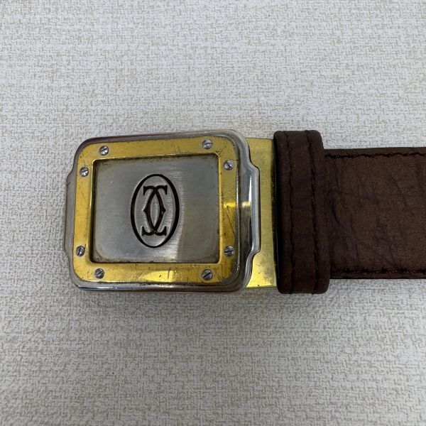 Cartier 卡地亞 金x銀頭 棕色皮革 皮帶 腰帶 