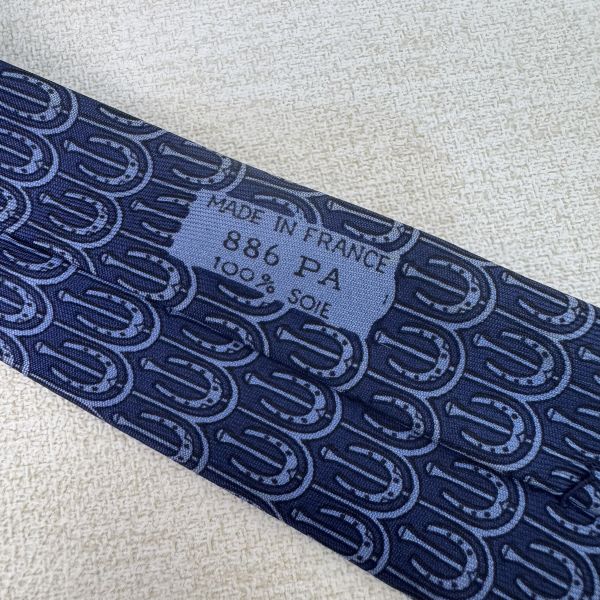 HERMES 藍 馬蹄圖案 領帶 領結 絲綢（中古） 