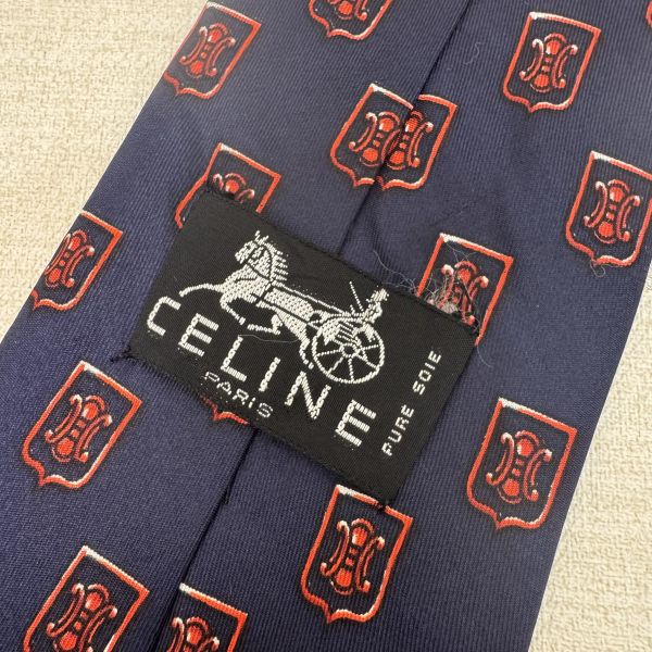 CELINE 藍 凱旋門圖案 領帶 領結 絲綢（中古） 