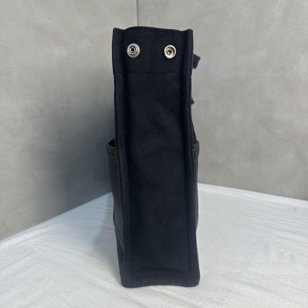 Hermès 黑色帆布拼皮革手提包 