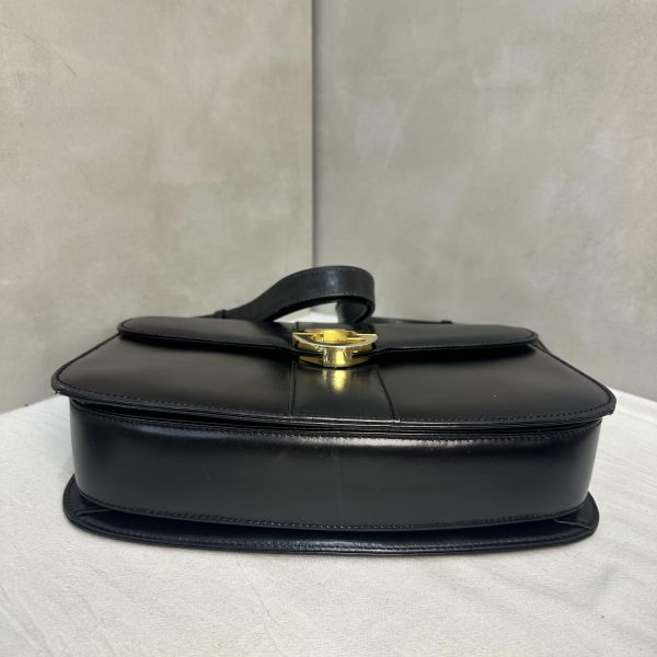 Gucci Vintage 中古黑色金色logo小牛皮肩背包 