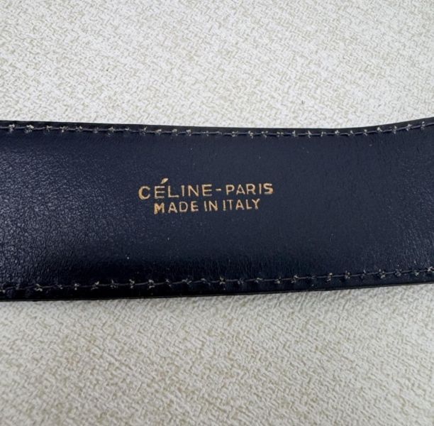 Celine 金x銀馬車頭 黑皮革 皮帶 腰帶 