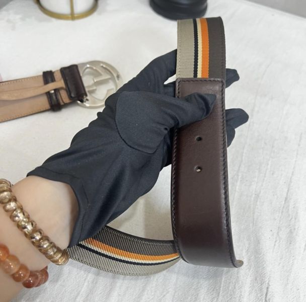 Gucci 經典雙G帆布皮革皮帶 