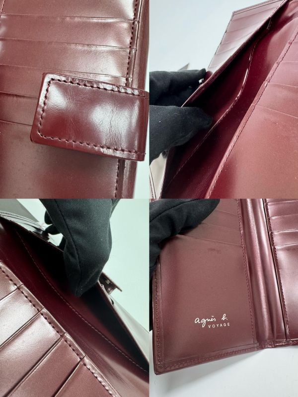 Agnes B酒紅色漆皮長夾 