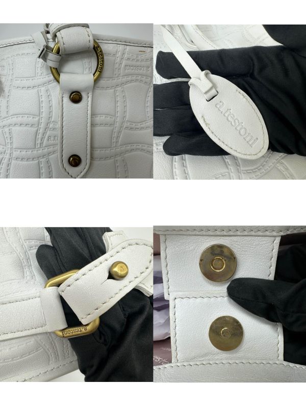 Testoni 鐵獅東尼 編織紋壓花象牙白托特包 