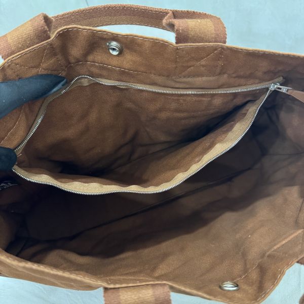 Hermès 帆布拼皮手提包 