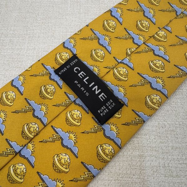 CELINE 黃 星球 太陽 雲 雷電圖案 領帶 絲綢（中古） 