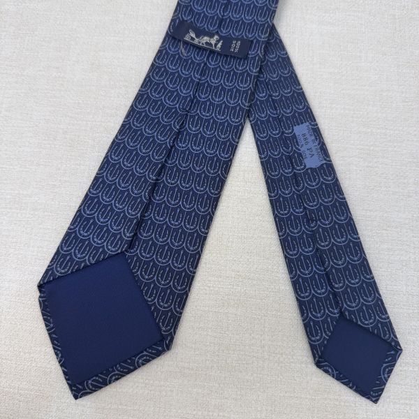 HERMES 藍 馬蹄圖案 領帶 領結 絲綢（中古） 
