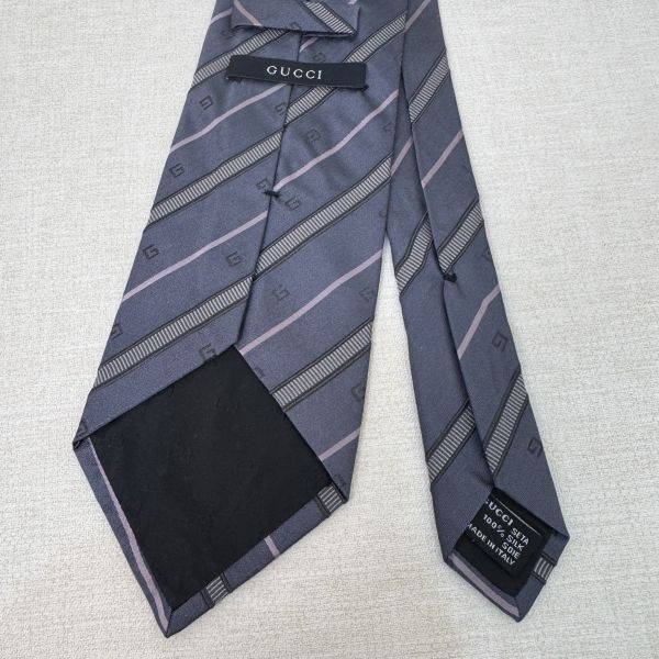 GUCCI 藍 條紋 領帶 領結 絲綢（中古） 