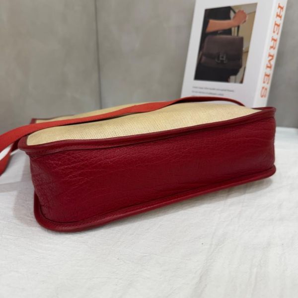 Hermès Vespa 紅色帆布拼接包 