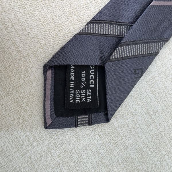 GUCCI 藍 條紋 領帶 領結 絲綢（中古） 