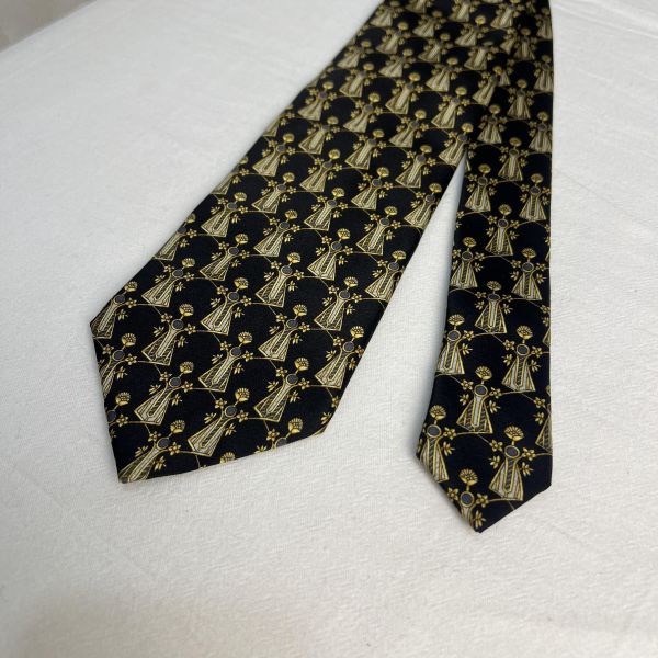 Lanvin 黑色復古風幾何圖案領帶 領結 絲綢（中古） 