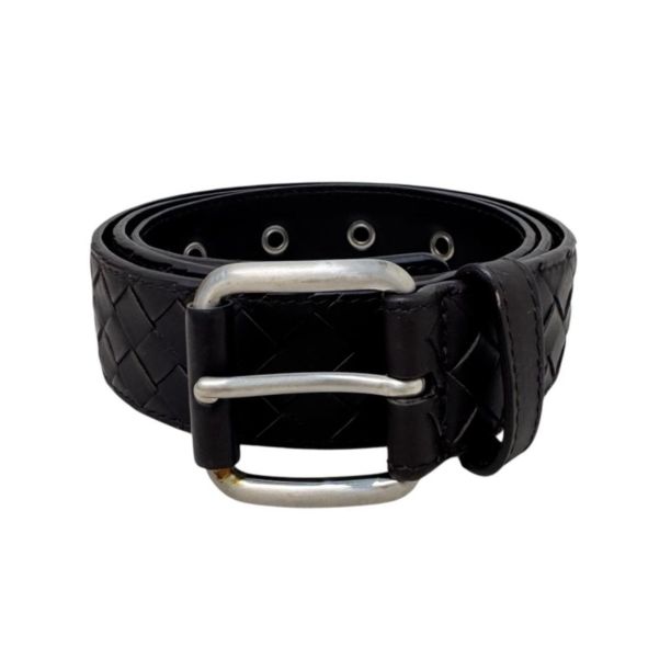 Bottega Venetia 深咖 銀頭編織 皮帶 腰帶 