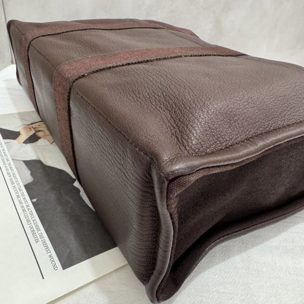 Hermès 帆布拼皮革手提包 