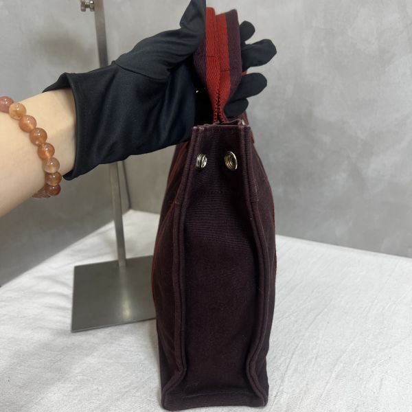 Hermès 酒紅中號帆布手袋 