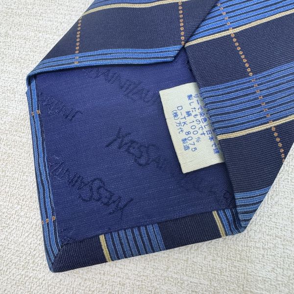 YSL 藍格紋 領帶 領結 絲綢（中古） 