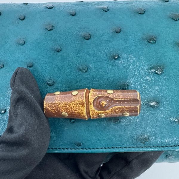 Gucci 竹節細節鴕鳥皮肩背包 