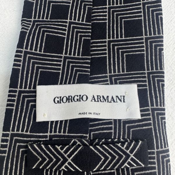 Armani 黑色摩登方格紳士領帶 領結 絲綢（中古） 