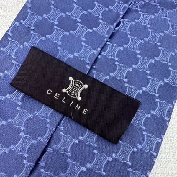 CELINE 藍 滿版凱旋門Logo 領帶 領結 （中古） 