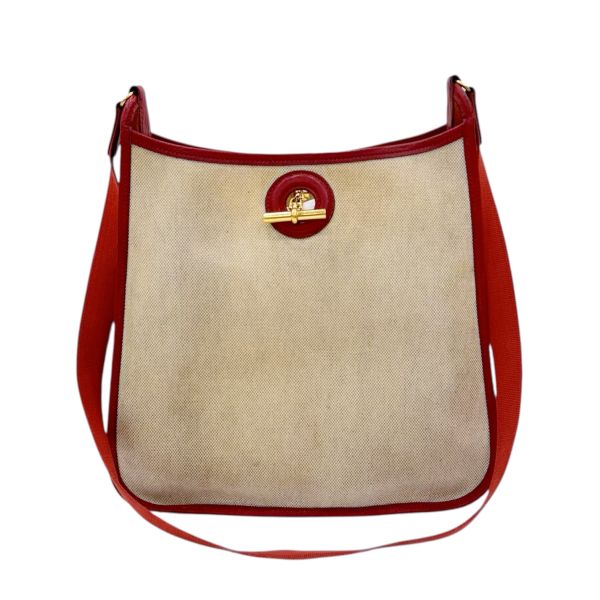 Hermès Vespa 紅色帆布拼接包 