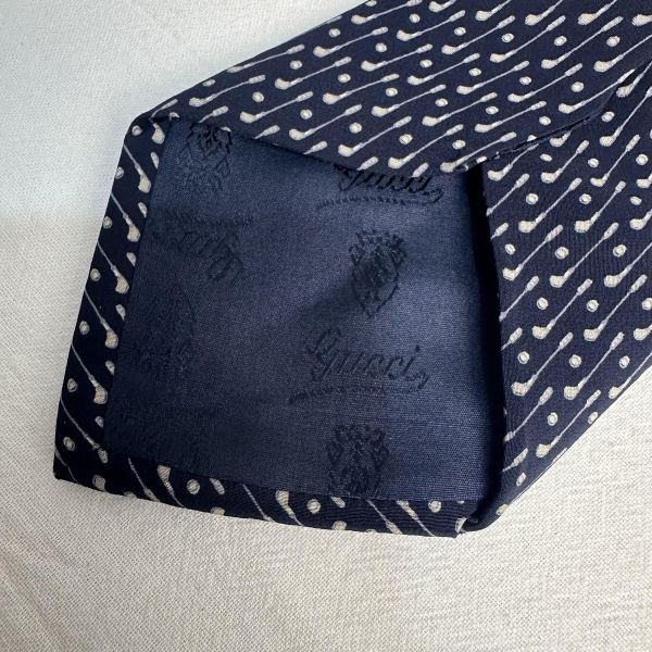 Gucci 藏青色高爾夫球桿圖案領帶 領結 絲綢（中古） 