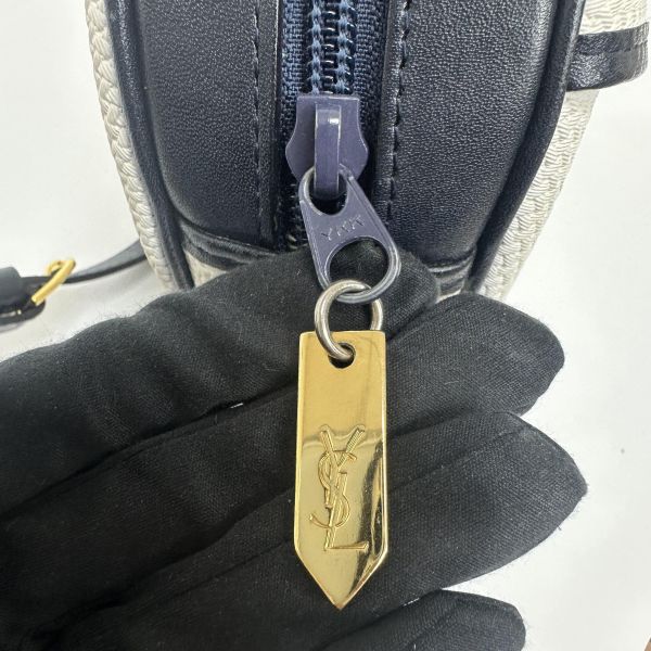 YSL Vintage 中古白色編織皮革信封斜背包包 