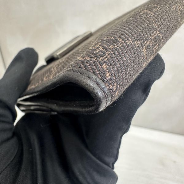 Gucci 中古 咖啡老花拼接皮革短夾 