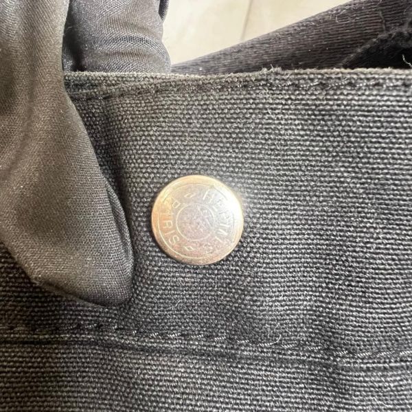 Hermès 黑色帆布皮革包 