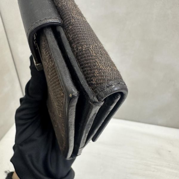 Gucci 中古 咖啡老花拼接皮革短夾 