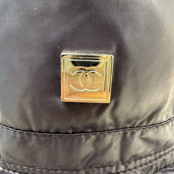 Chanel 黑色尼龍 銀色方形鐵牌logo 漁夫帽 