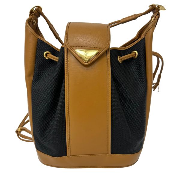 YSL 聖羅蘭 絕版 古董編織拼皮革水桶包 