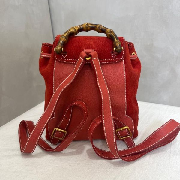 Gucci 竹子絨面紅後背包 