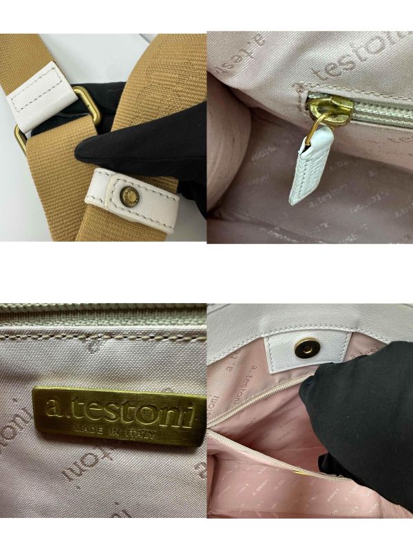 Testoni 鐵獅東尼 編織紋壓花象牙白托特包 