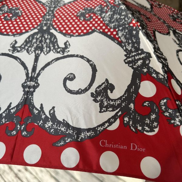Dior 迪奧 法式復古 巴洛克風 紅白點點 華麗遮陽傘/雨傘 