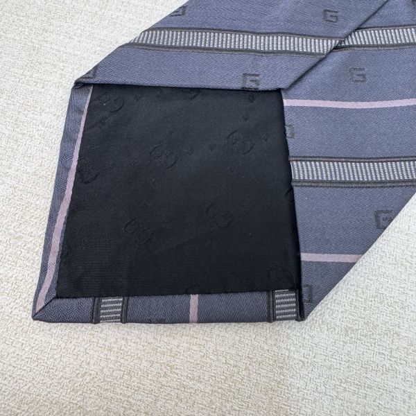 GUCCI 藍 條紋 領帶 領結 絲綢（中古） 