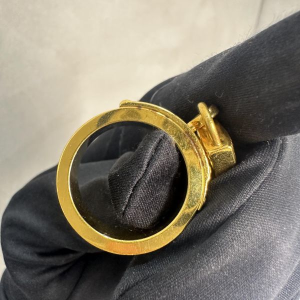 Hermes 中古金鎖頭橘皮絲巾釦戒指 