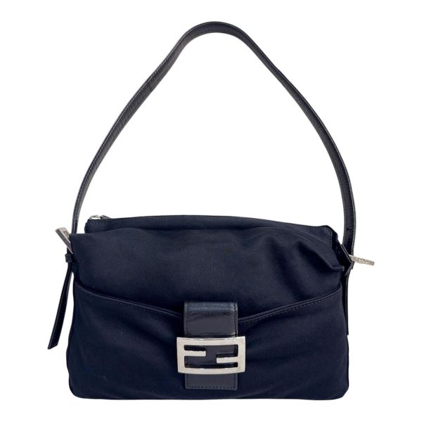 Fendi Mamma Baguette 黑色帆布肩背包 