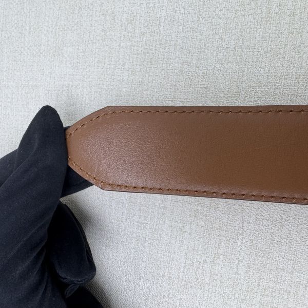 Burberry 金x黑頭 格紋棕色皮革 皮帶 腰帶 