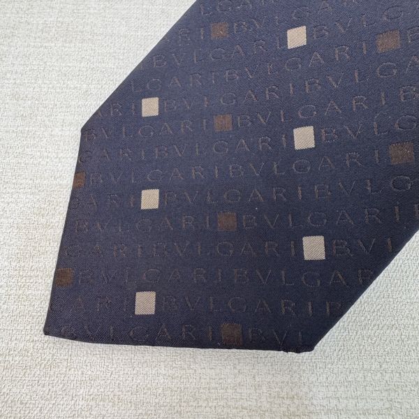 BVLGARI 藍字母logo 領帶 領結 絲綢（中古） 