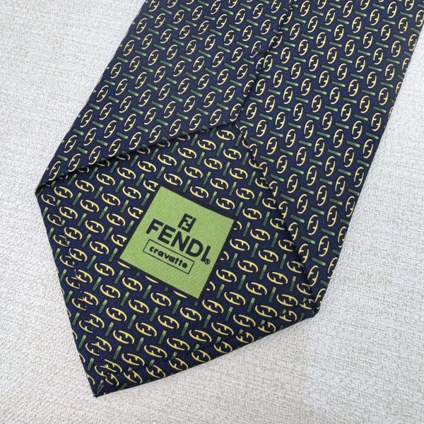FENDI 藍綠 領帶 領結 絲綢（中古） 