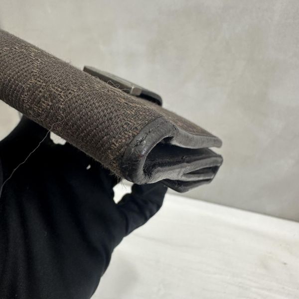 Gucci 中古 咖啡老花拼接皮革短夾 