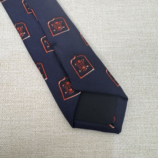CELINE 藍 凱旋門圖案 領帶 領結 絲綢（中古） 