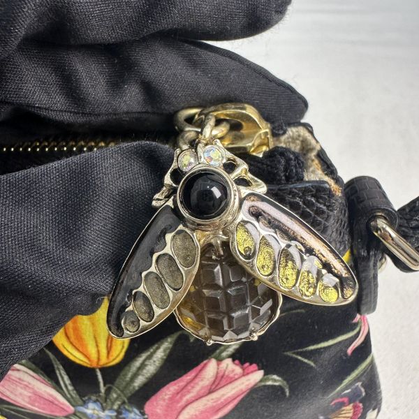 Gucci Flora Pochette Mini 中古蜥蜴皮緞面花卉琉璃小蜜蜂麻將包 
