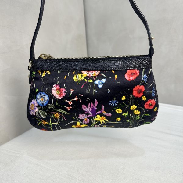 Gucci Flora Pochette Mini 中古蜥蜴皮緞面花卉琉璃小蜜蜂麻將包 