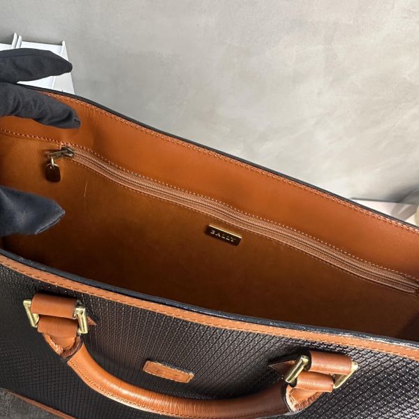 Bally 復古浮雕B黑棕雙色皮革手提包Tote Bag /公事包* 