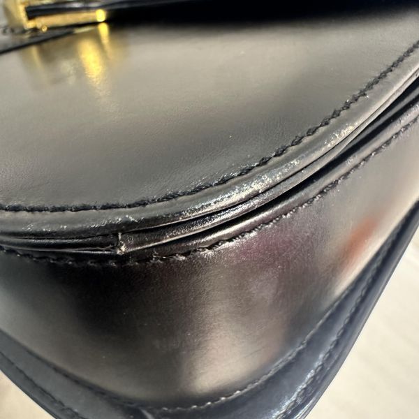 Gucci Vintage 中古黑色金色logo小牛皮肩背包 