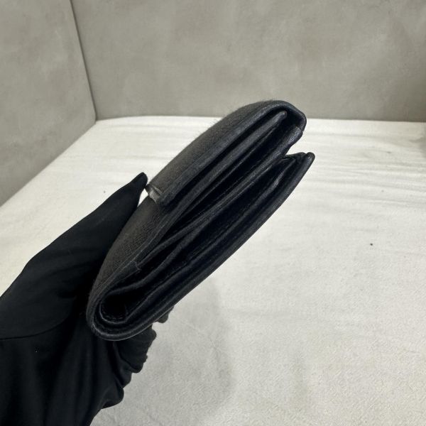 Gucci 中古黑色馬銜扣老花領錢袋短夾 