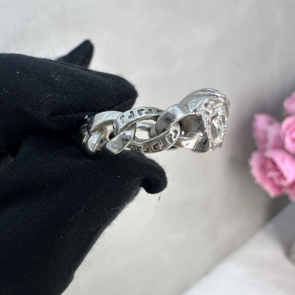 Versace 中古女王頭麻花卷銀飾戒指 